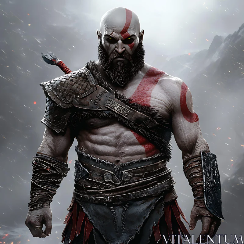 Bald Warrior with Red Mark AI Image