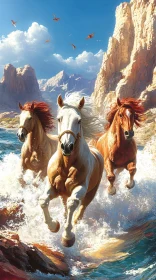 Powerful Horses in Mountainous Landscape