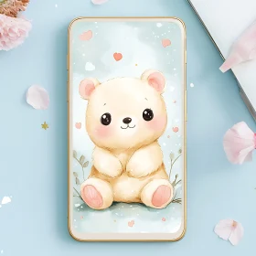 Cute Teddy Bear Drawing on Phone Display