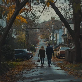 Couple Walking on Autumn Street