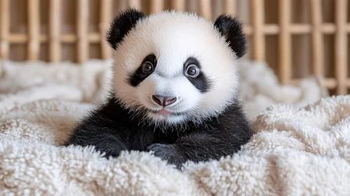 Cute Baby Panda on Soft Blanket