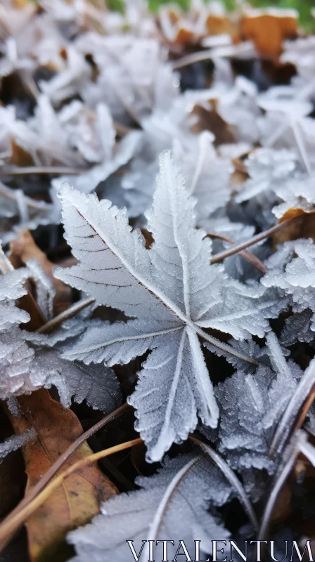 Frosty Leaves in Silver: An Artistic National Geographic Photo AI Image