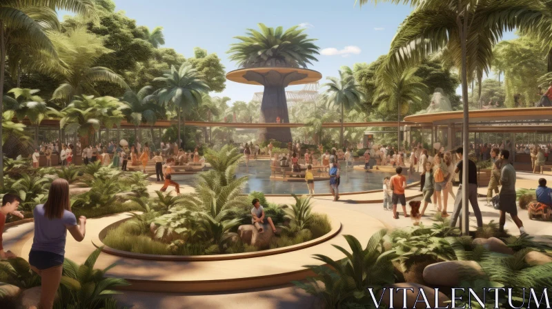 Futuristic Ocean Park in a Tropical Wonderland | Detailed Crowd Scenes AI Image