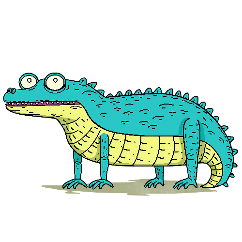 Playful Blue and Yellow Cartoon Crocodile on Transparent Background POD Design