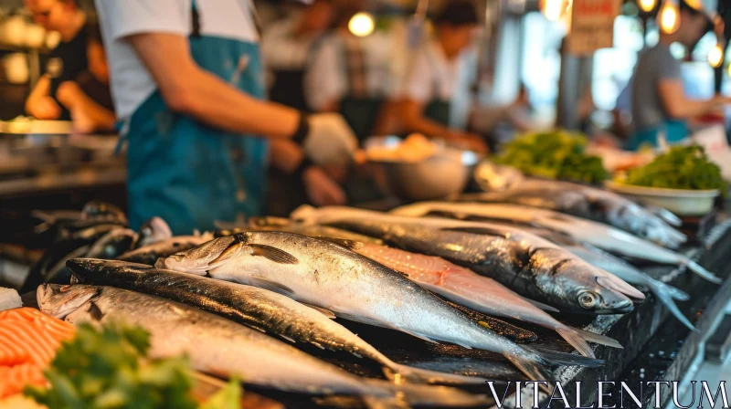 Vibrant Fish Market with Selective Focus - High Quality Image AI Image