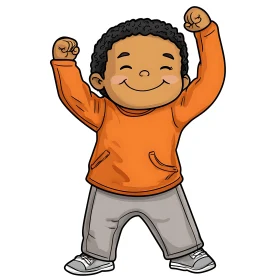 Joyful Cartoon Boy Celebrating Success