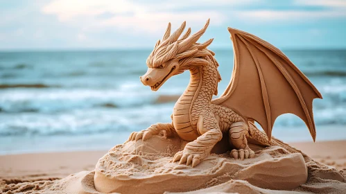 Majestic Dragon Sand Art on Beach