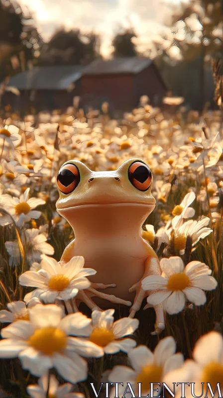 AI ART Cute Frog Among Daisies