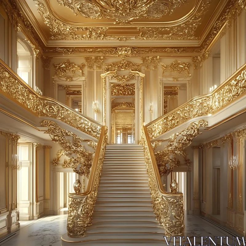 Opulent Golden Staircase in Lavish Interior AI Image