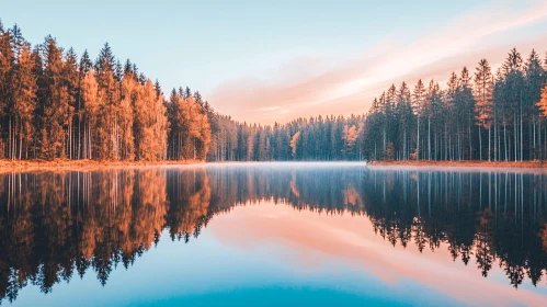 Tranquil Lake and Forest Reflection at Dusk