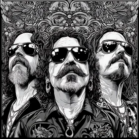 Monochrome Men with Sunglasses and Moustache