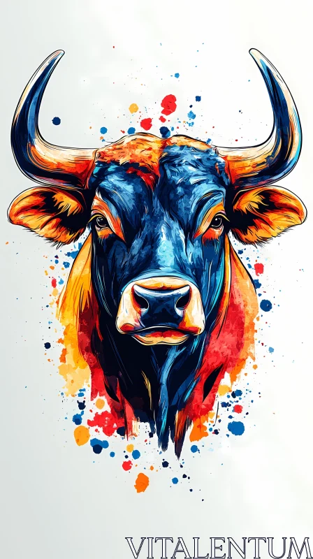 Artistic Bull with Splashes of Color AI Image