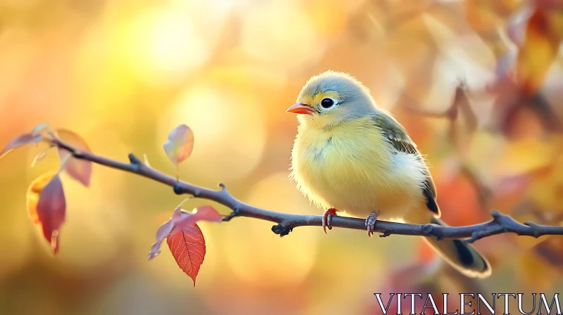 Yellow Bird Perched on Tree Branch AI Image