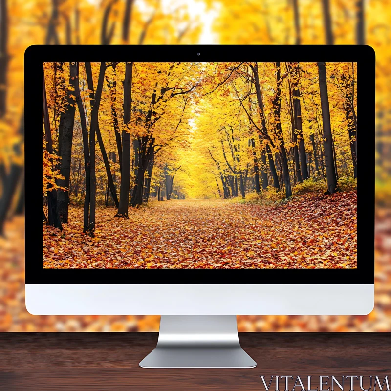 Golden Autumn Path on Screen AI Image