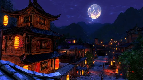 Tranquil Night Scene in an Ancient Village
