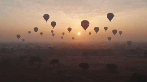 Aerial View of Hot Air Balloons at Dawn