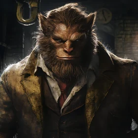 Man-Beast Portrait in Cityscape