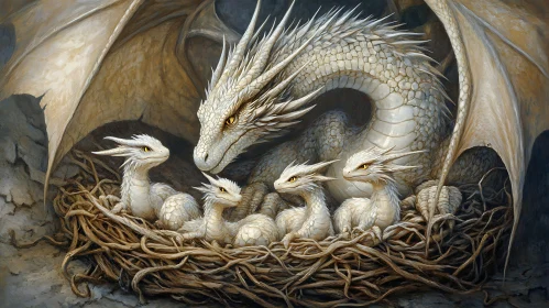 Protective Dragon with Baby Dragons