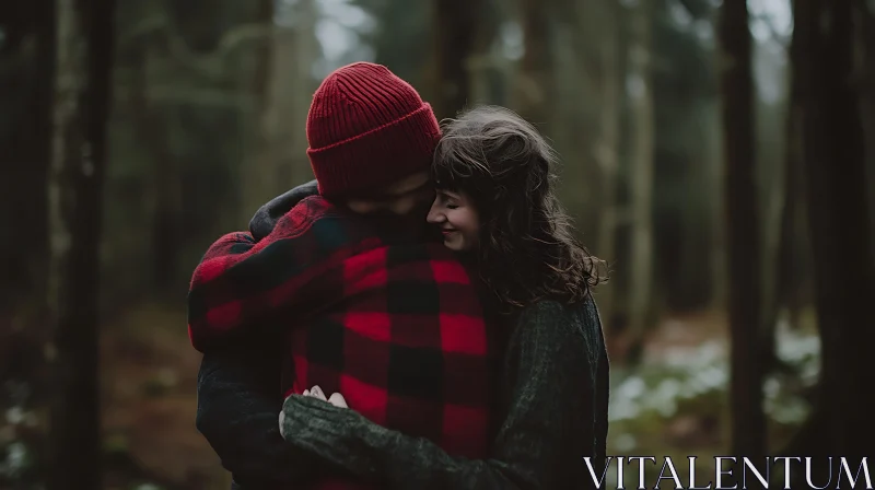 Couple's Affectionate Forest Moment AI Image