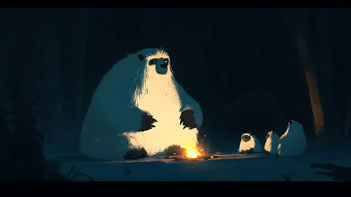 Whimsical Bears Around Campfire