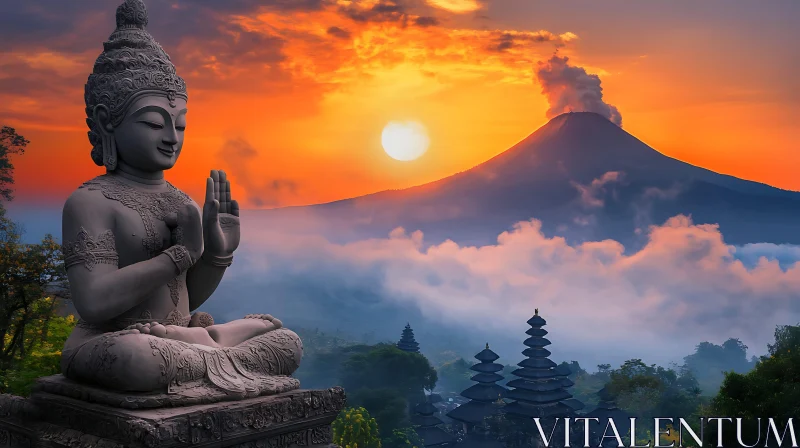 Peaceful Buddha Statue at Sunset AI Image