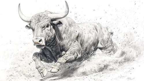 Monochrome Bull in Motion
