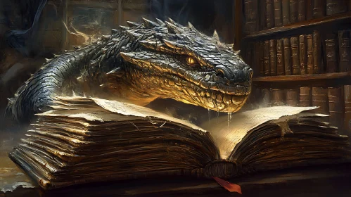 Fantasy Dragon with Book