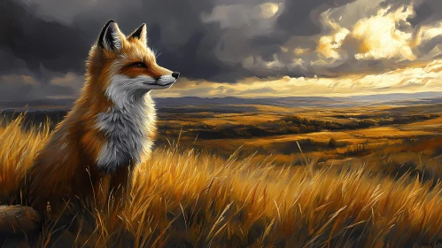 Fox Amidst Golden Landscape