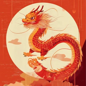 Crimson Dragon Against Lunar Backdrop