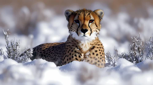 Cheetah Resting in Snow