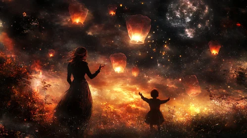 Sky Lanterns with Mother and Child