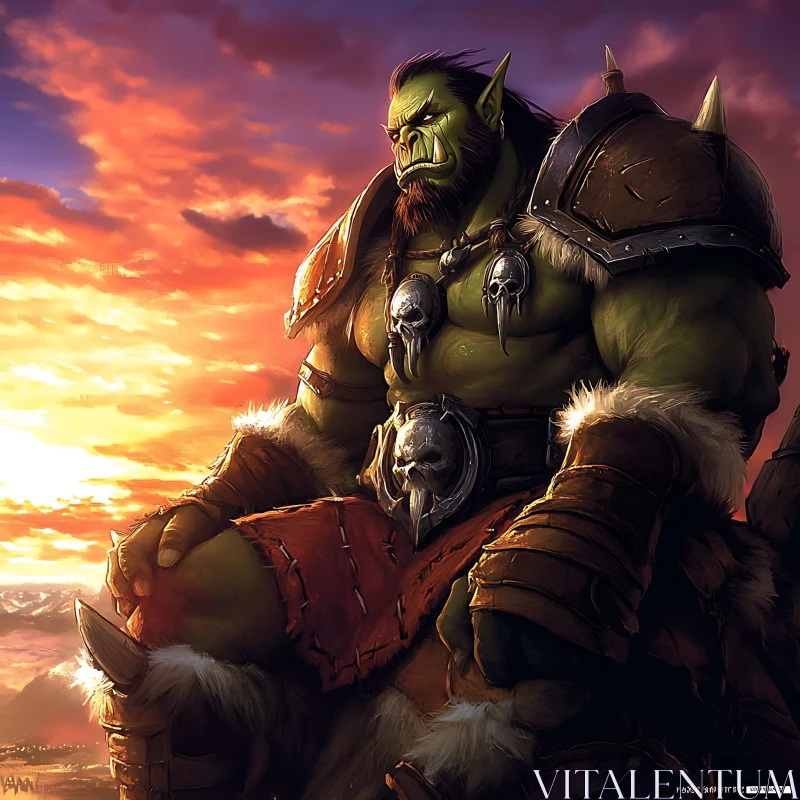 AI ART Fantasy Orc Warrior Digital Illustration