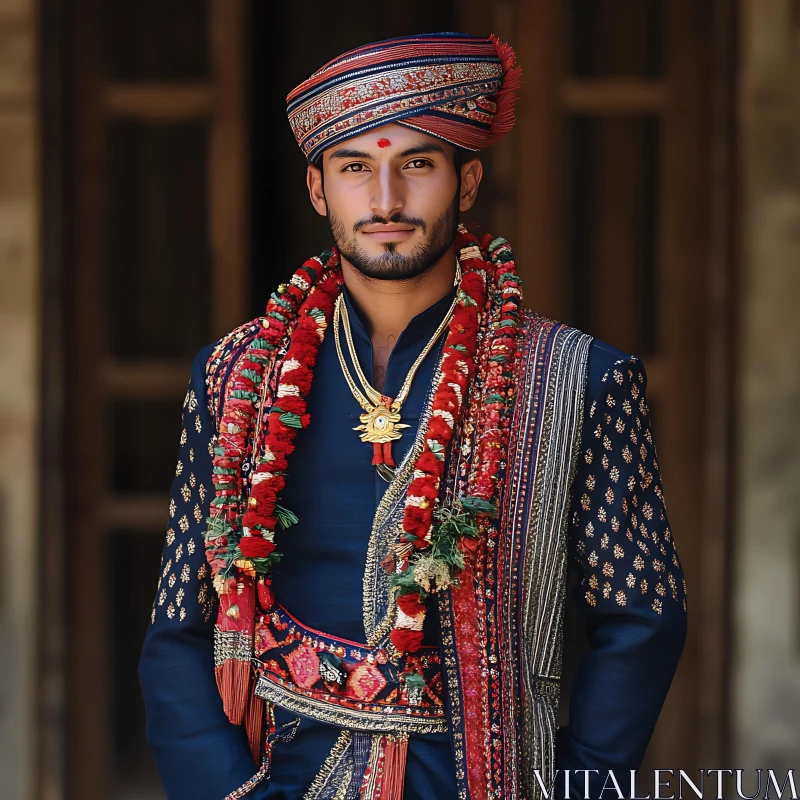 Portrait of Man in Cultural Attire AI Image