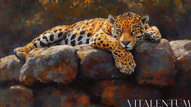 Leopard Resting in Nature Painting AI Image