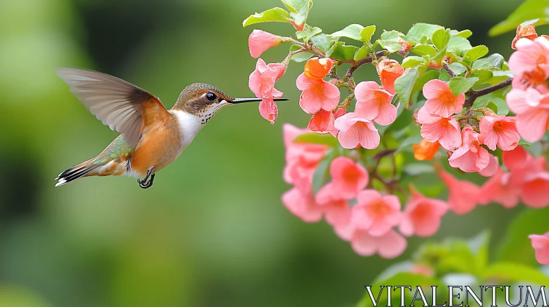 Hummingbird Feeding on Pink Flowers AI Image