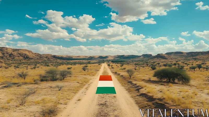 Arid Landscape with Flag Road AI Image