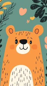 Playful Bear with Floral Elements
