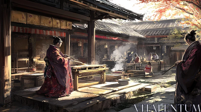 Traditional Asian Life Painting AI Image