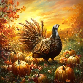 Thanksgiving Turkey in Pumpkin Patch