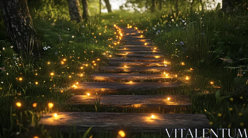 AI ART Illuminated Steps in the Mystical Woods