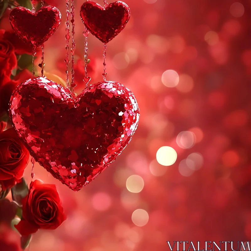 Sparkling Hearts and Roses in Red AI Image