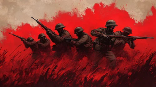 March of Soldiers in Red Field