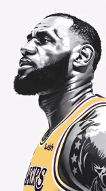 LeBron James Illustrated in Lakers Uniform