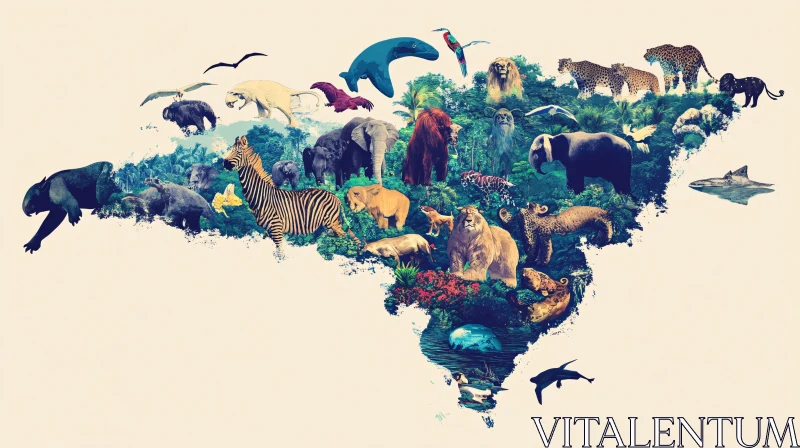 Jungle Map with Animals AI Image