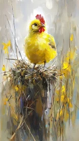 Yellow Chicken Amidst Spring Nest Painting