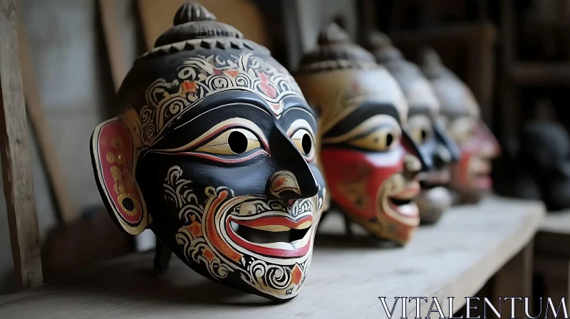 Cultural Artistry: Decorative Wooden Masks AI Image