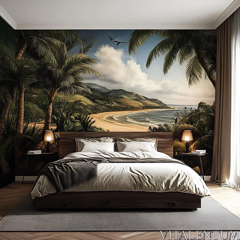 Coastal Bedroom Decor with Beach Mural AI Image