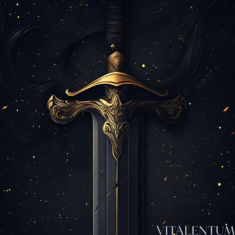 Ornate Sword with Golden Hilt AI Image