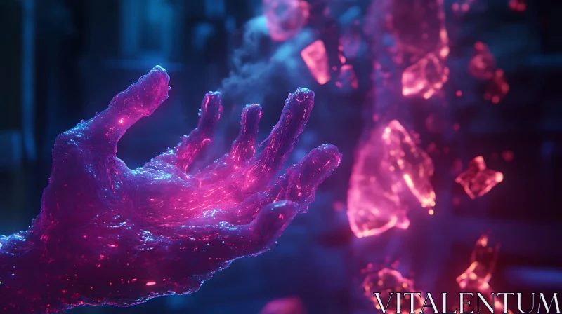 Glowing Hand in Neon Light AI Image