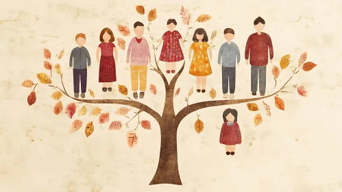 Stylized Family Tree with Figures